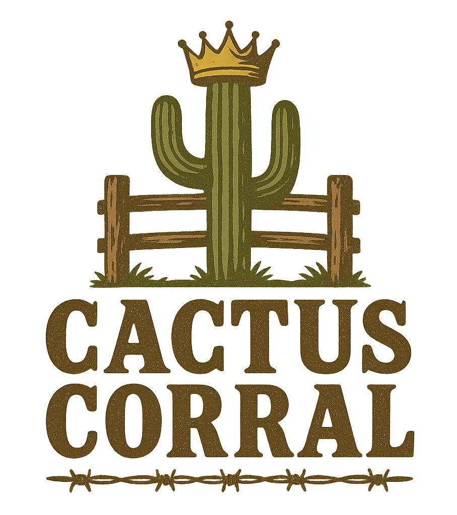 Cactus Corral logo featuring a crowned cactus and western fence