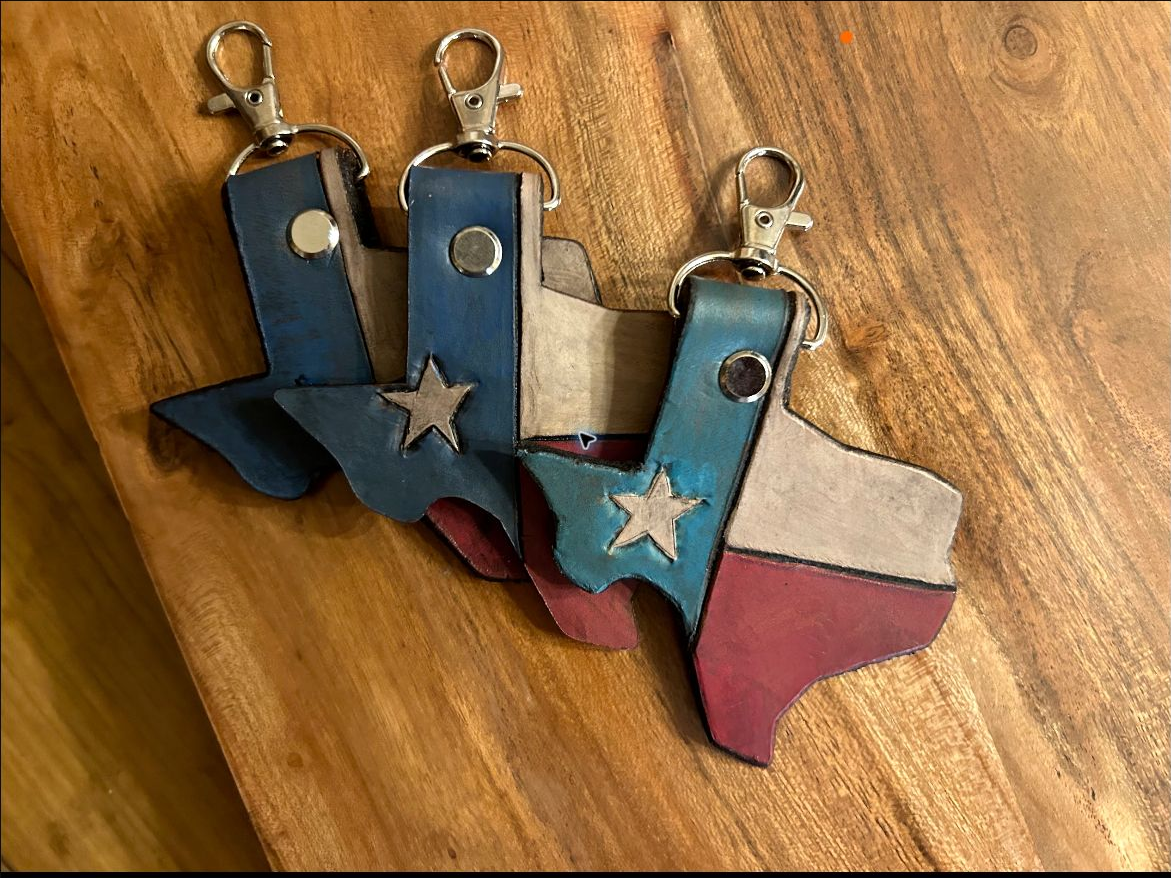Texas-shaped leather keychains